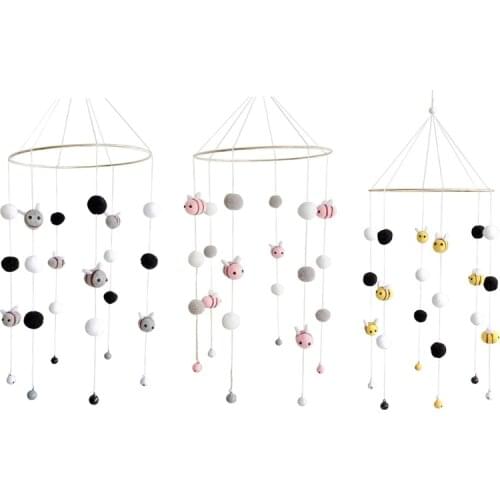 Baby Rattle Crib Mobile Toy Bed Bell Rotating Wind Chimes Hairball Bees Pendant