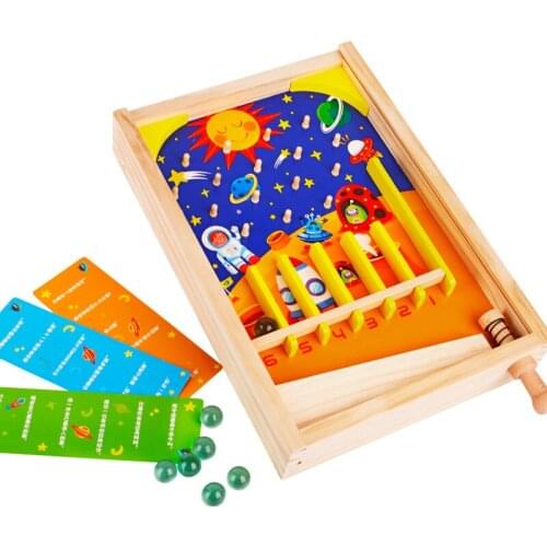 Childrens Wooden Pinball Table Toy Fun Parent-Kid Interactive Educational Toys Space Shooting Ball Board Game Kids Gift