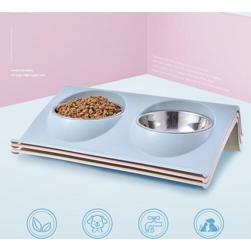 Double Pet Bowls Dog Food Water Feeder Stainless Steel Pet Drinking Dish Feeder Cat Puppy Feeding Supplies Small Dog Accessories