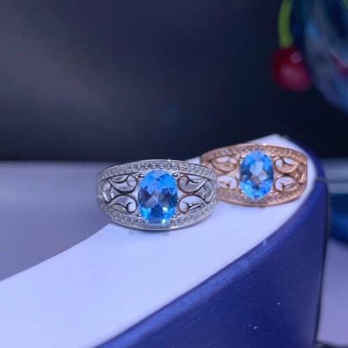 New gorgeous ocean blue topaz gemstone ring 925 silver fine jewelry gild gold oval natural gem blue color girl date ring gift