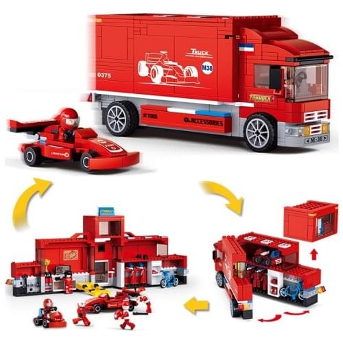 557Pcs City Racing Car Transport Truck 2 Changes Vehicle Model Educational Building Blocks Toys For Children 6Years DIY Birthday