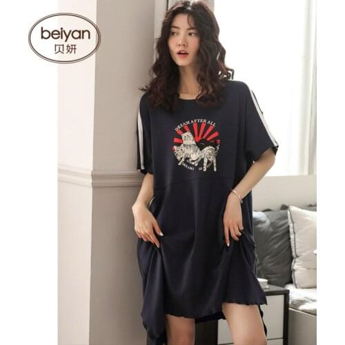 Summer Thin Pure Cotton Ladys Pajamas Short Sleeve Sleepwear-Skirt Cartoon Homewear Nightdress