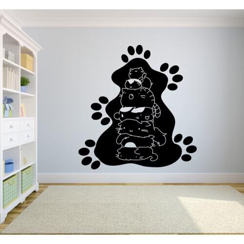 Cute Cats Wall Decals Family Cat Animal Pets Shop Interior Decor Art Door Window Vinyl Stickers for Kids Bedroom Wallpaper Q416