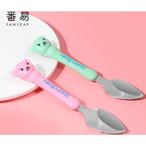 1Pc Stainless Steel Grapefruit Apple Scraper Spoon Serrated Sawtooth Edge Long Handle Multi-functional Baby Food Spoon