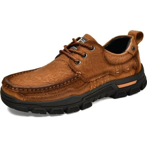 Genuine Leather Travel Mens Shoes Luxury Cow Leather Casual Shoes for Men Lace-up Climbing Shoes Non-slip Driving Mens Shoes