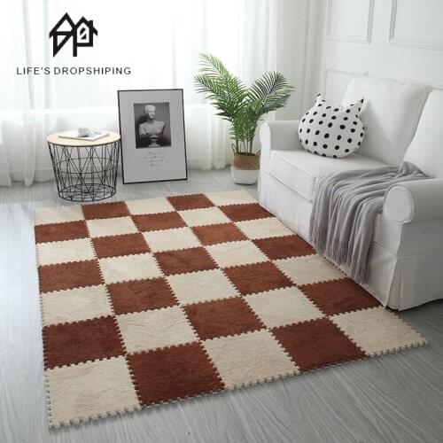 12 Pcs Soft Plush Floor Silent floor Puzzle Mat Foam Gym Exercise Fitness Mats Yoga Baby Crawling Mat Carpets for Living Room