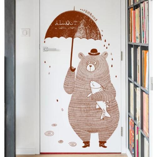 Wall Sticker Warm And Lovely Bear Corridor Porch Decor Creative Hand-painted Art Bedroom Door Poster Romantic Love Stickers