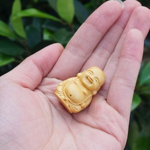 Natural Boxwood Wood Carved Maitreya Buddha Pendant Tiny Charms Mala Japa Beads Bracelet Jewellry Findings DIY Accessories