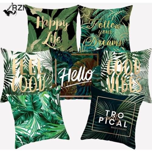 Tropical Plant Letter Pattern Cushion Cover Polyester Monstera Decorative Throw Pillows One Side Printed Pillowcover Pillowcases