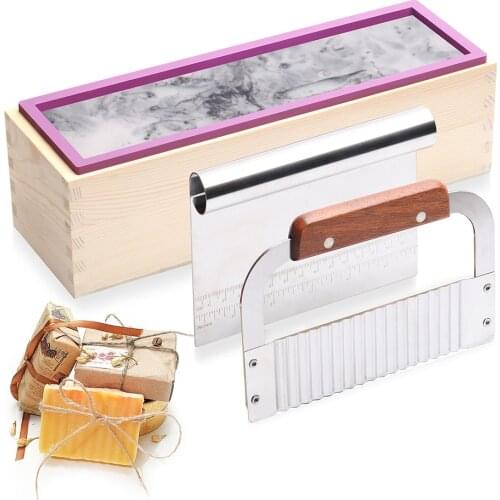 1200g Silicone Soap Molds Rectangular Mould with Stainless Steel Wavy and Straight knives Cutters