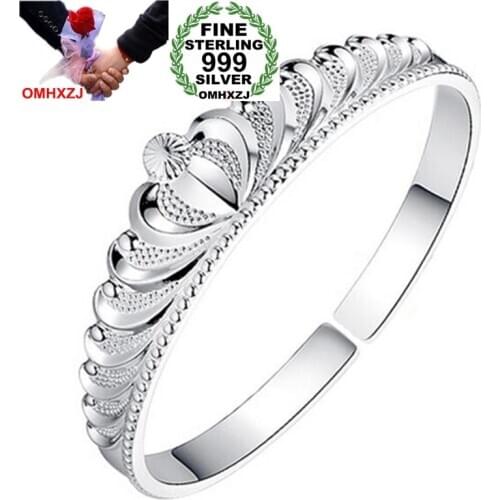 OMHXZJ Wholesale Sweet Fashion Elegant Woman Girl Gift Fine Queen Crown 999 Sterling Silver Bracelet Bangle Open Adjustable SZ73