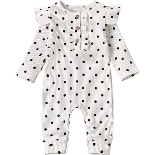 0-18M Autumn Spring Newborn Baby Girl Long Sleeve Polka Dots Romper Jumpsuit