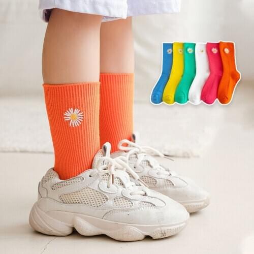 6Pairs/lot 2020 children socks Autumn Cotton Daisy Candy Color Baby Girl Socks For Korean 1-8 Years Flower kids socks Spring