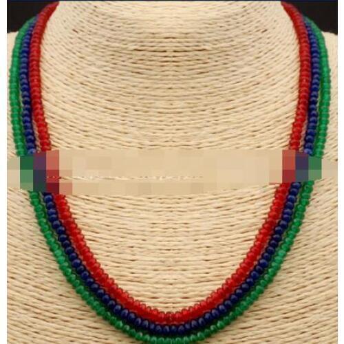 GENUINE NATURAL 3 Rows 2X4mm FACETED Emerald Ruby&Sapphire GEMS BEADS NECKLACES