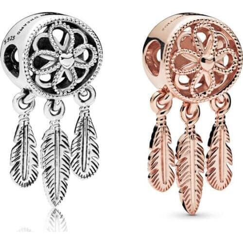 Real 925 sterling silver 2 colors Rose Spiritual Dream Catcher Charm Fit Pandora Bracelet Necklace Pendant Charm DIY jewelry