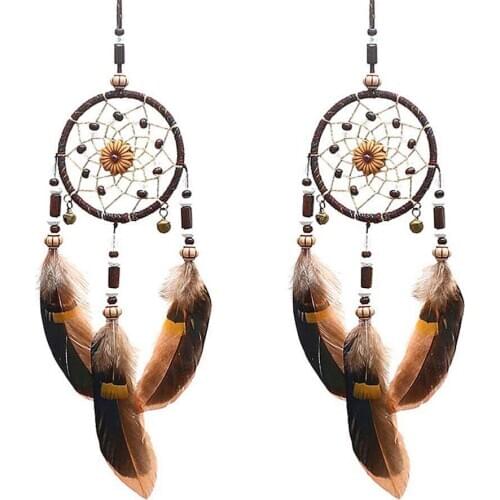 1pc Hand-woven Dream Catcher Pendant Bedroom Decoration Wind Chime Hanging Pendant Houseold Hanging Ornament (Brown)