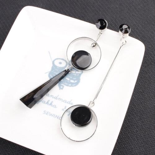 Simple Asymmetrical Earrings For Women Acrylic Earrings Black Round Crystal Geometric Earrings Korean Style Fashion Pendientes