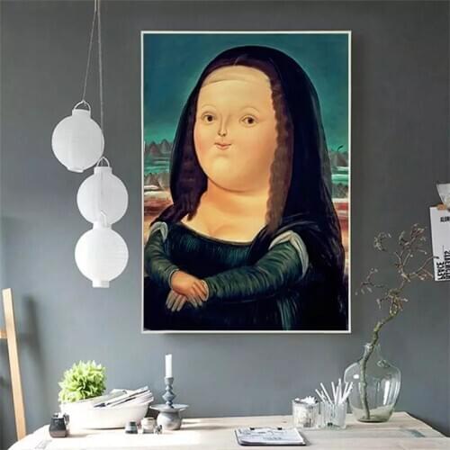 Nordic Cartoon Mona Lisa Printed Canvas Painting Wall Art Poster Picture Modern Home Decoration Living Room Bedroom Art Mural