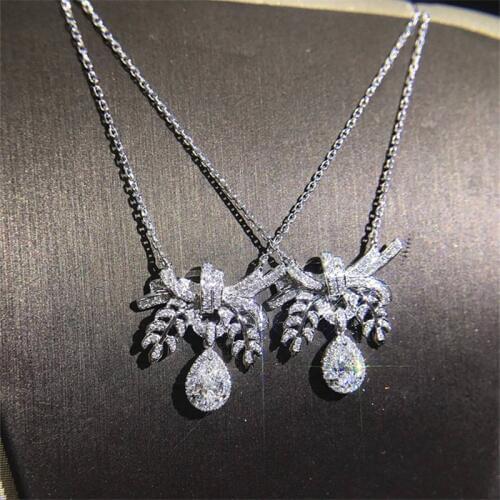 90% OFF Bowknot Diamond Pendant Real 925 Sterling Silver Party Wedding Pendants Necklace For Women Charm Engagement Jewelry Gift