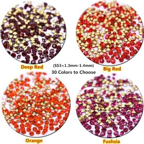 30 Colors Czech Crystal Point Back Rhinestones Nail Strass swarovsky SS3 1.3mm-1.4mm Cone Pointed Foiled Back DIY Faceted Decor