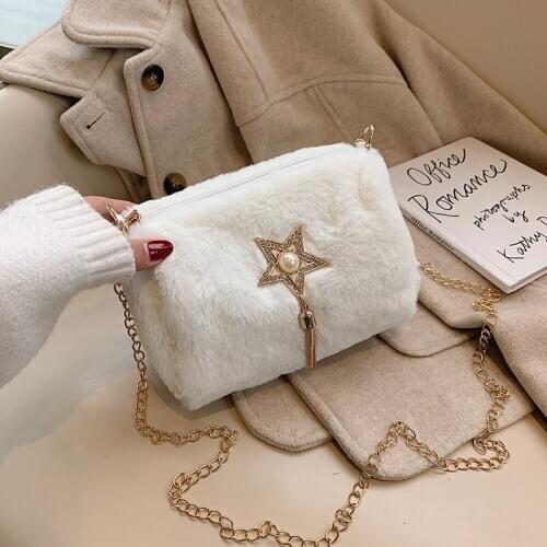 Faux Rabbit Fur Bag Women 2020 Chain Crossbody Bag Shoulder Handbag Purse Mini Brand Designer Handbags Fashion Winter Blosa
