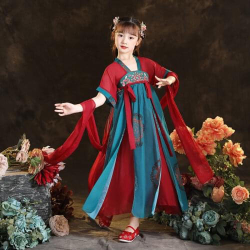Ancient Hanfu Girls Oriental Chinese Costume Kids Traditional Chinese Dress Children Fairies Tang Dynasty Performance Wear Dress