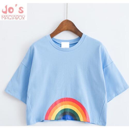 Cartoon Kawaii harajuku tshirt women clothing love printed Shirt Rainbow dog Cat Floral cute t-shirt women top Tee unicorn