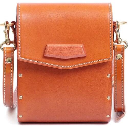 Genuine Leather Women Vintage Mini Crossbody Cellphone Bag Handmade