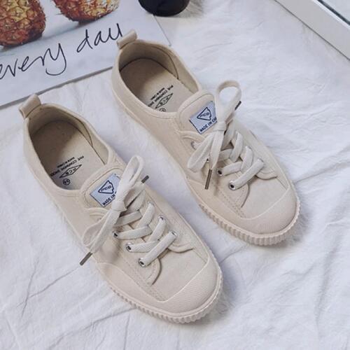 QWEDF Female vulcanized shoes Classic Canvas Shoes Woman Casual White Sneakers Round Lace Up Solid Women Shoes Retro D1-57