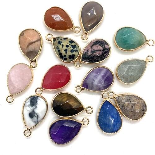 2pcs Natural Stone Pendant Drop-shaped Amethyst Agate Dalmatian Jasper Necklace Pendant for DIY Jewelry Earring Accessories