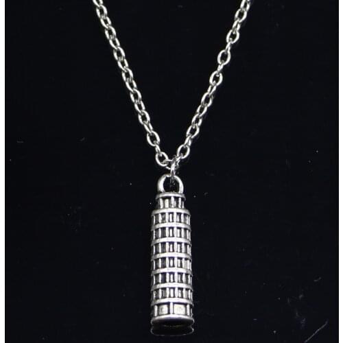 20pcs New Fashion Necklace 25x7mm leaning tower of pisa italy Pendants Short Long Women Men Colar Gift Jewelry Choker