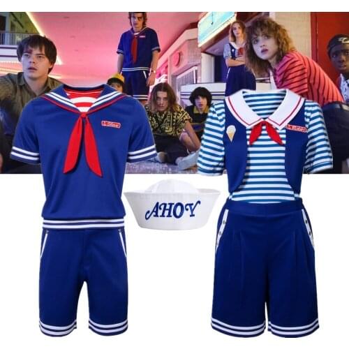 2019 Hot New Movie Stranger Things 3 Steve Cosplay Costumes Ice Cream Shop Robin Navy Uniform Halloween costumes cosplay Party