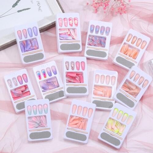 24Pcs/set European Ballerina Detachable Long Coffin Fake Nails Stiletto Full Nails Nail Tips Colorful Artificial Fake Nail