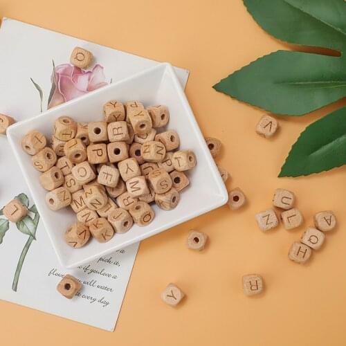 26pcs 12mm Square Wooden Alphabet Letter Number Diy Beads Baby Smooth Teether For Jewelry Making Accessories Baby Loose Beads