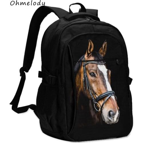 3D Horse Mens Functional Backpacks with USB Interface 17In Laptop Sleeve Casual Daypacks Carry On Backpack Travelling Office