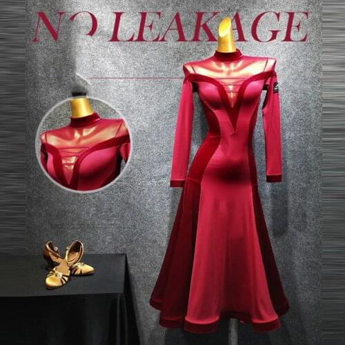 Ballroom Dress Wear Red Long Waltz Dress Elegant Tango Dress Dance Costume Adult Ballroom Dress Standard