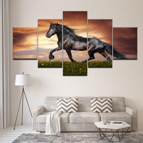 Running Horses Scenery Wall Art Modular Pictures Sunset Animal Landscape Paintings On The Wall Animals Posters For Home Decor