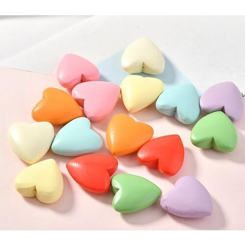 22*20mm Bright Spring Colors Wood Heart Beads 50pcs/Lot Lovely Wooden Jewelry Beads material Fit Fashion Earring Charms Pendant