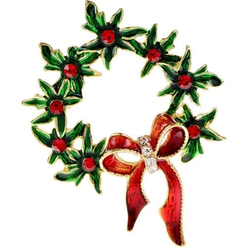 CINDY XIANG New Enamel Flowers Wreath Brooches For Women Men Red Rhinestone Enamel Bowknot Brooch Pins Jewelry Christmas Gift
