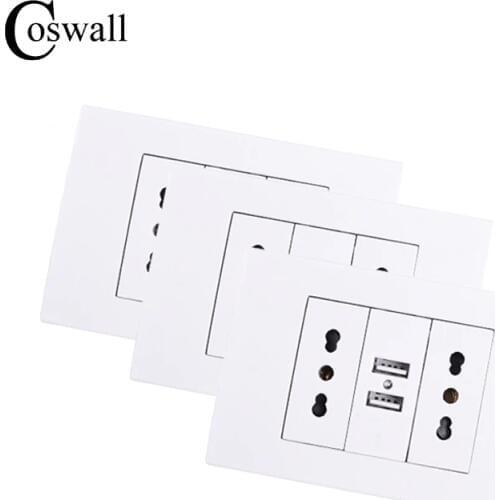 Coswall Wall Power Socket Double Chile / Italian Electrical Outlet 1000mA Dual USB Charger Port for Mobile 118mm*80mm 3 PCS/LOT