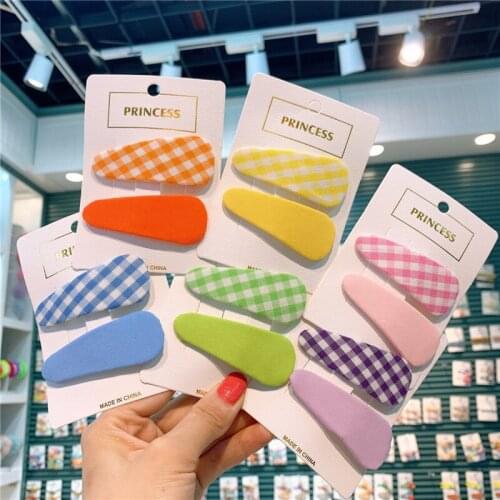 1 Pair Children Simple Small Fresh Colorful Fabric Lattice BB Clip Temperament Fashion Girl Student Barrettes Hair Accessories