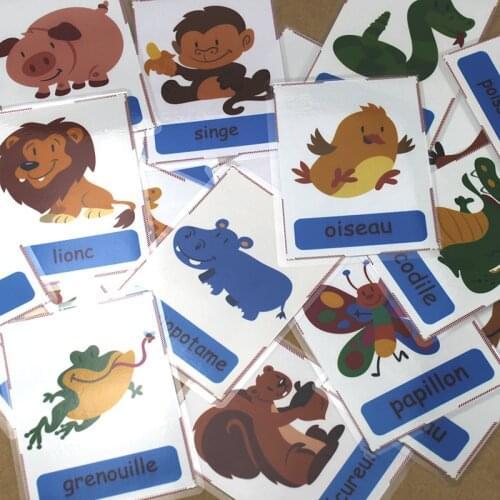 French animal Chien/chat/lapin/tigre Montessori Word Pocket FlashCard Game Puzzle Card Learning Educational Toy for Children Kid