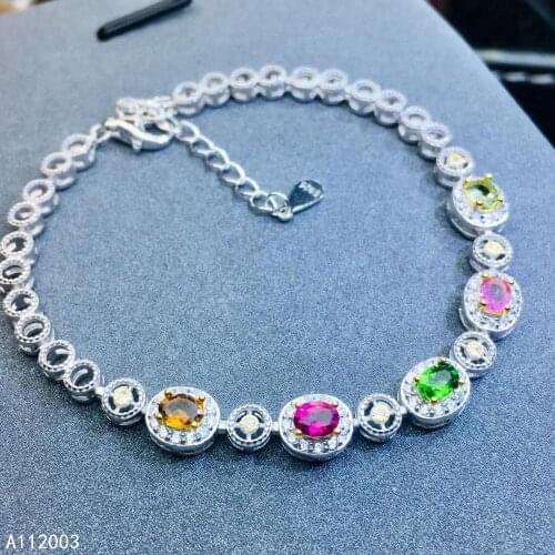 KJJEAXCMY Fine Jewelry 925 Sterling Silver inlaid tourmaline women hand bracelet lovely support detection