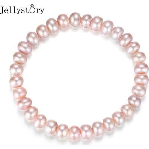 Jellystory Classic 6-6.5mm Real Natural Freshwater Pearl Bracelets Bangles for Women Fine Jewellery Ornaments Gifts New Arrivals