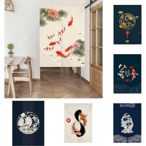 Koi Carp Pattern Bedroom Door Curtain Half Panel Curtain Kitchen Living Room Partition Curtain Home Decoration Blackout Curtain