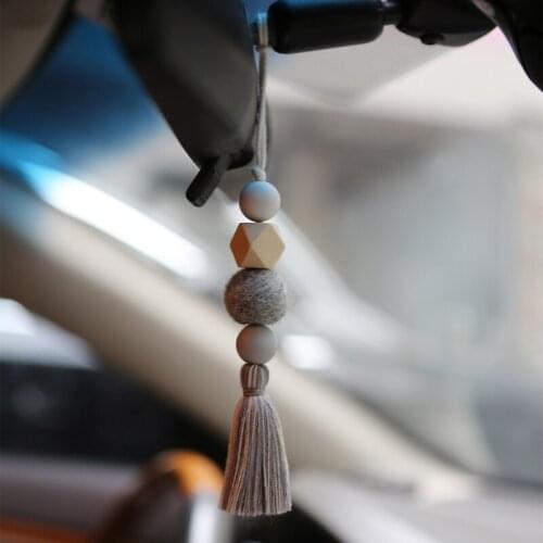 Creative Felt Ball Car Hanging Drop Ornament Diffuser Wooden Beads Colorful Tassels Pendant Closet Charm Door Handle Automobile