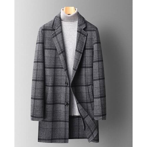 Men Wool Blends Coats Autumn Winter New Plaid Print High Quality Mens Wool Jacket Luxurious Clothing Business Casual Wear