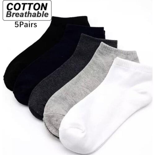 5pairs/ Mens Socks High Quality Cotton Socks Casual Breathable Solid Color Boat Socks Short Mens Socks Summer Large Size 38-48
