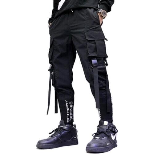 New Streetwear Ribbons Pocket Harem Pants Mens Spring Summer Casual Hip Hop Joggers Sweatpants Slim Fit Black Male Pencil Pants