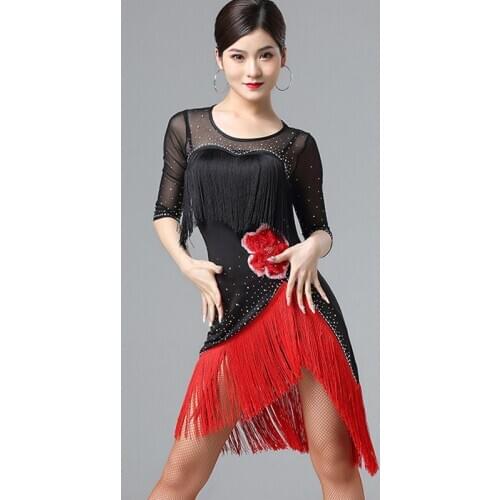 New Latin Dance Dress Adult Tassel Skirt Dancing Performance Dance Dress Competition Costume Women Rhinestone Latin Dress DB1252